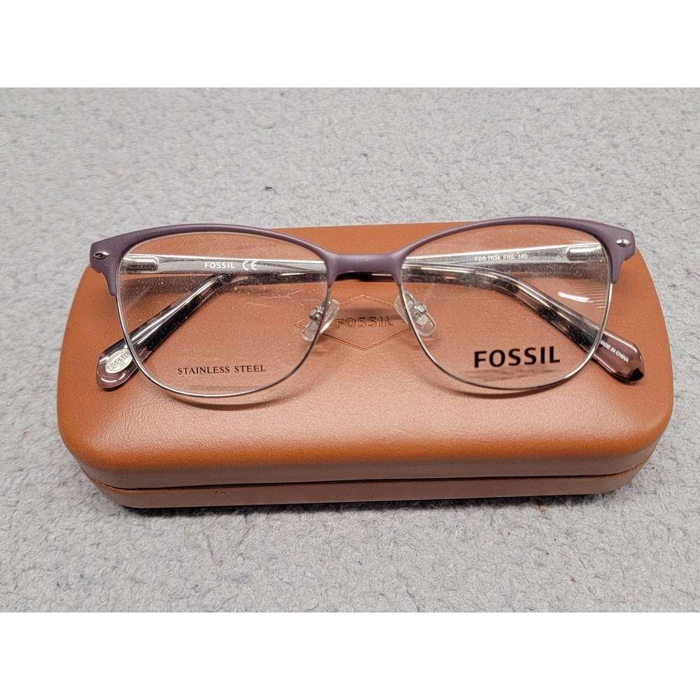Fossil FOS 7034 51-16-140‎ Stainless Steel Eyeglasses Frames Purple Glasses Case